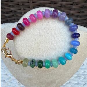 7-9" Colorful Gemstone Bracelet, Quartz, Jade, Agate, Howlite, Ombre, Rainbow